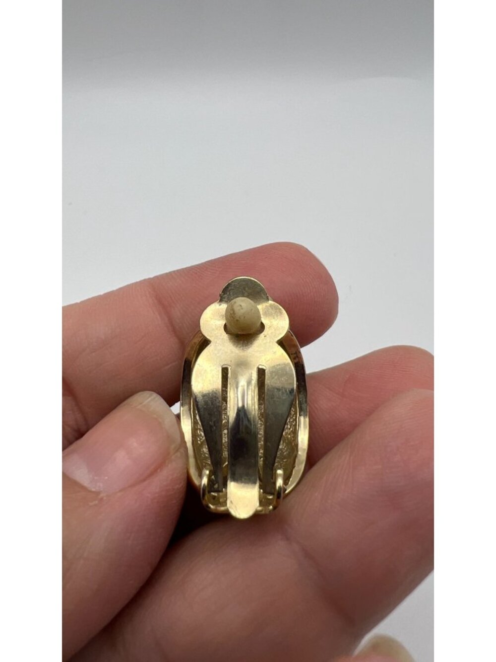 Vintage Gold-Tone Clip-On Earrings With Black Enamel & Rhinestone Accents - Picture 4 of 5